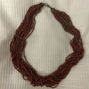 Anthropologie Red and Gold Multi-Chain Necklace